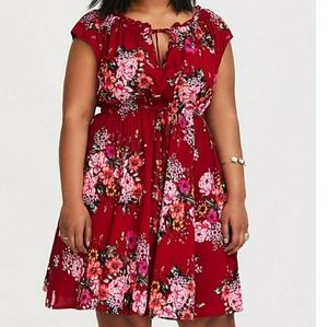 Red floral challis mini dress